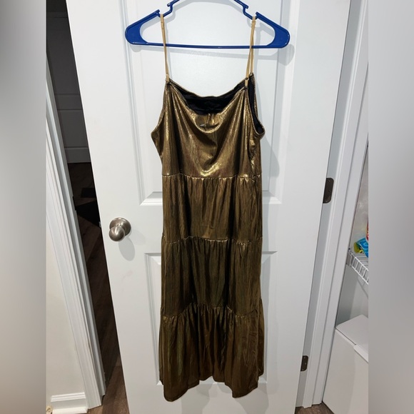 Grace Karin Spaghetti Strap Ruffle Midi Dress in Gold - Picture 2 of 7